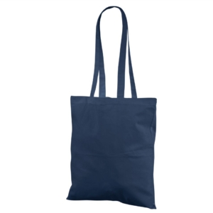 Prisvenlig mørkeblå mulepose i bomuld. Størrelse 38 x 42 cm