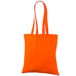 Prisvenlig orange mulepose i bomuld. Størrelse 38 x 42 cm