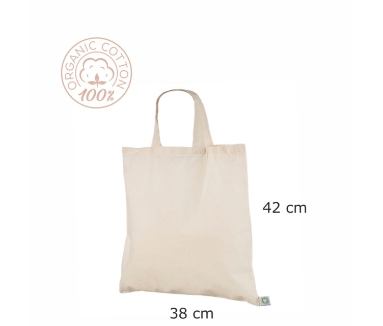 Naturfarvet mulepose i bomuld med tryk 38x42 cm.
