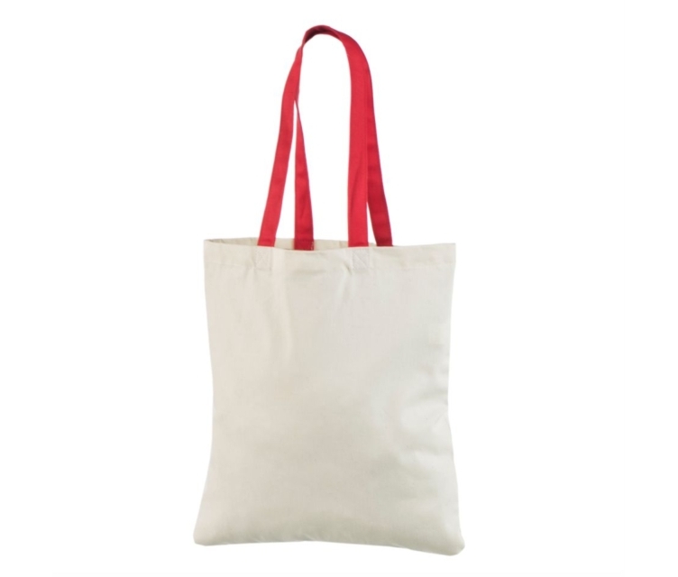 Hvid mulepose i bomuld med røde hanke1