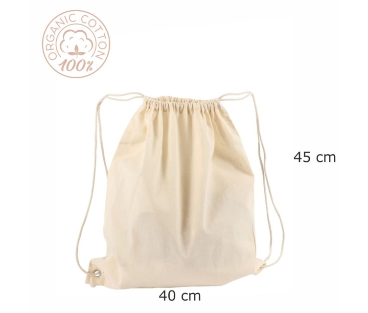 Økologisk gymnastikpose med tryk. Størrelse 40x45 cm