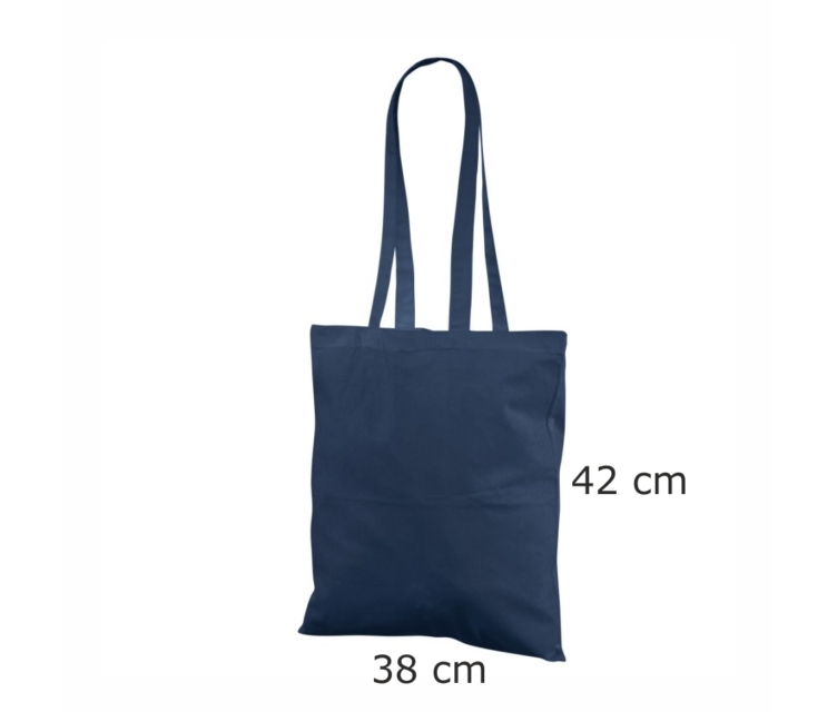 Prisvenlig mørkeblå mulepose i bomuld. Størrelse 38 x 42 cm.1
